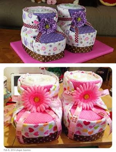 DIY Diaper Cake Baby Booties for Baby Shower