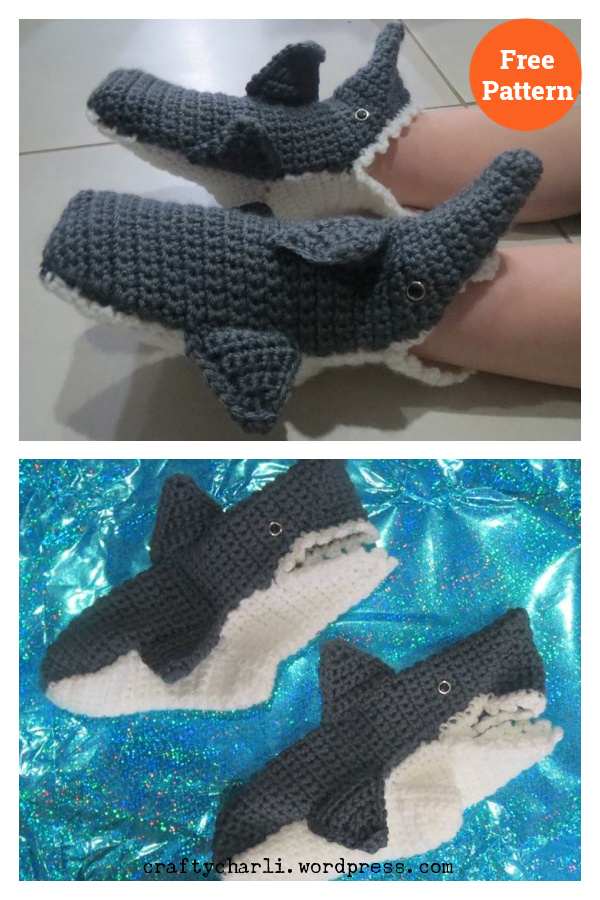 Hungry Baby Shark Slippers Free Crochet Pattern