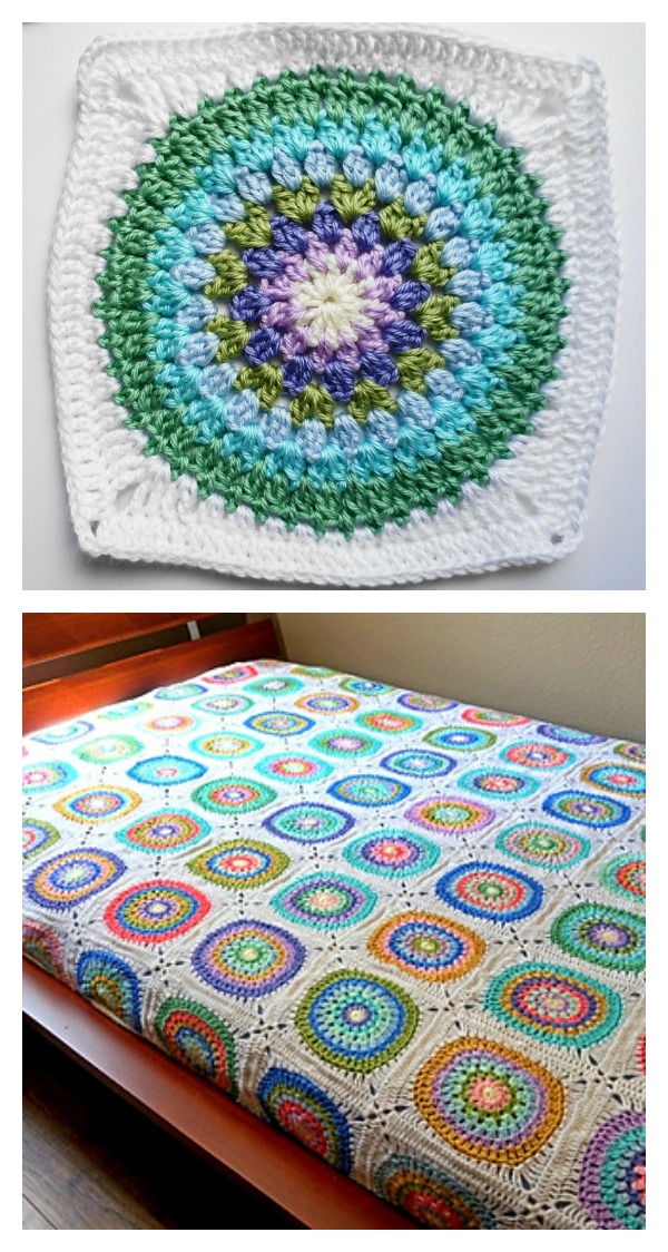 Large Circle in Square Blanket Free Crochet Pattern