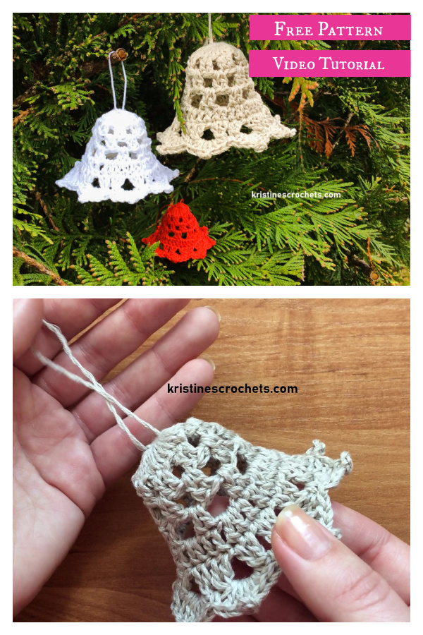 3D Bell Christmas Ornament Free Crochet Pattern and Video Tutorial