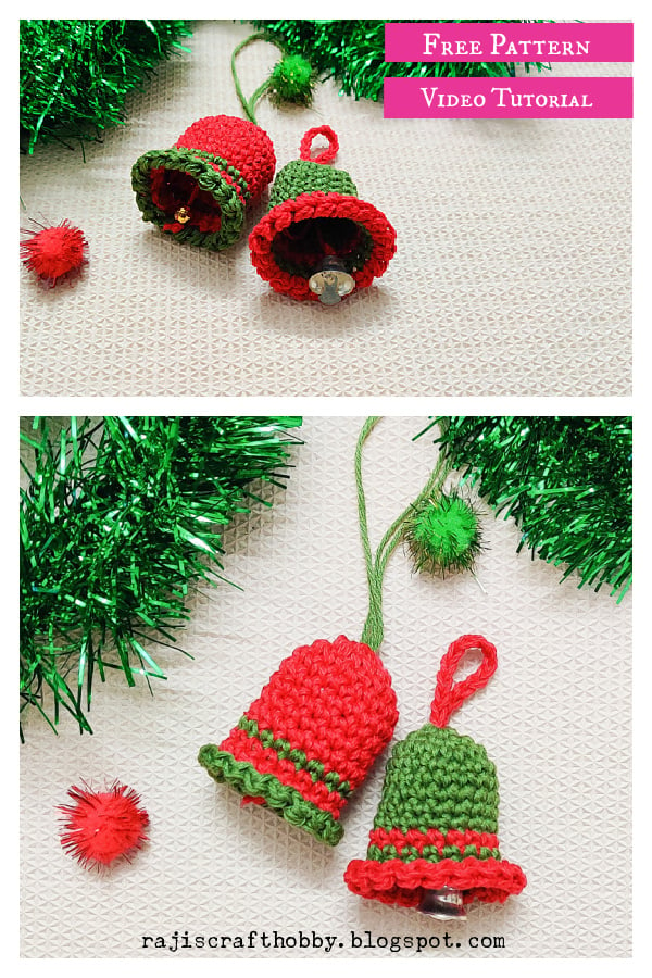 Christmas Bell Ornaments Free Crochet Pattern and Video Tutorial