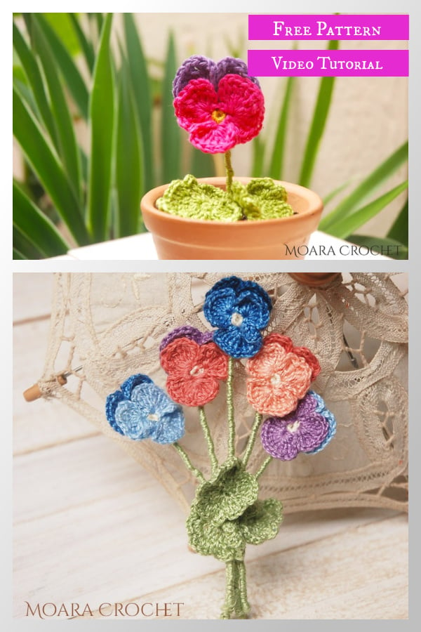 Pansy Flower Free Crochet Pattern and Video Tutorial