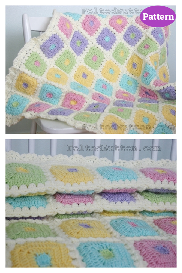 Colorful Puffy Patch Baby Blanket Crochet Pattern 
