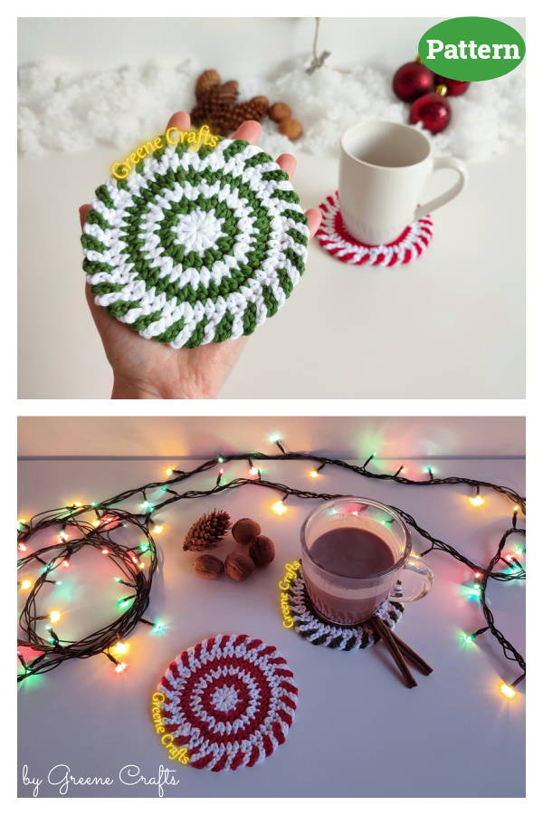 Peppermint Candy Coasters Crochet Pattern