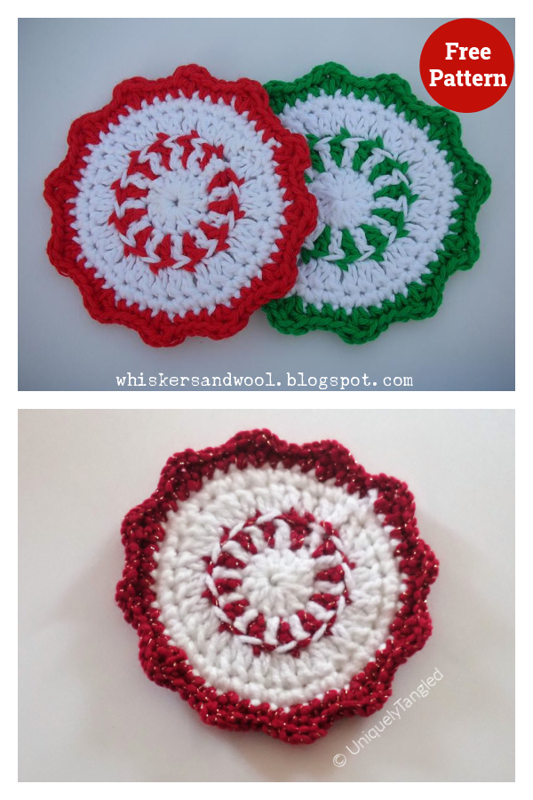 Peppermint Coaster Free Crochet Pattern