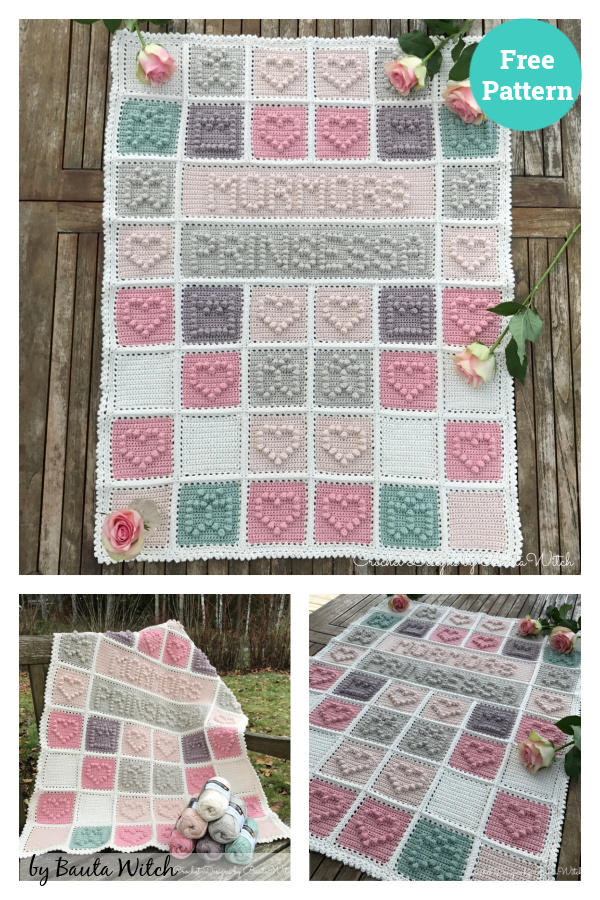 Heart Bubble Stitch Baby Blanket Free Crochet Pattern