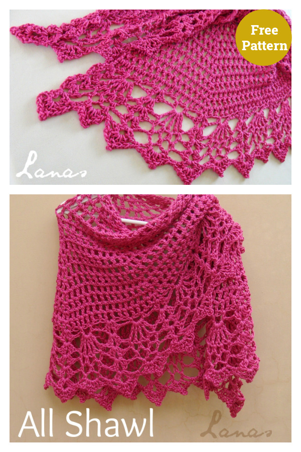 Pineapple Stitch All Shawl Free Crochet Pattern 