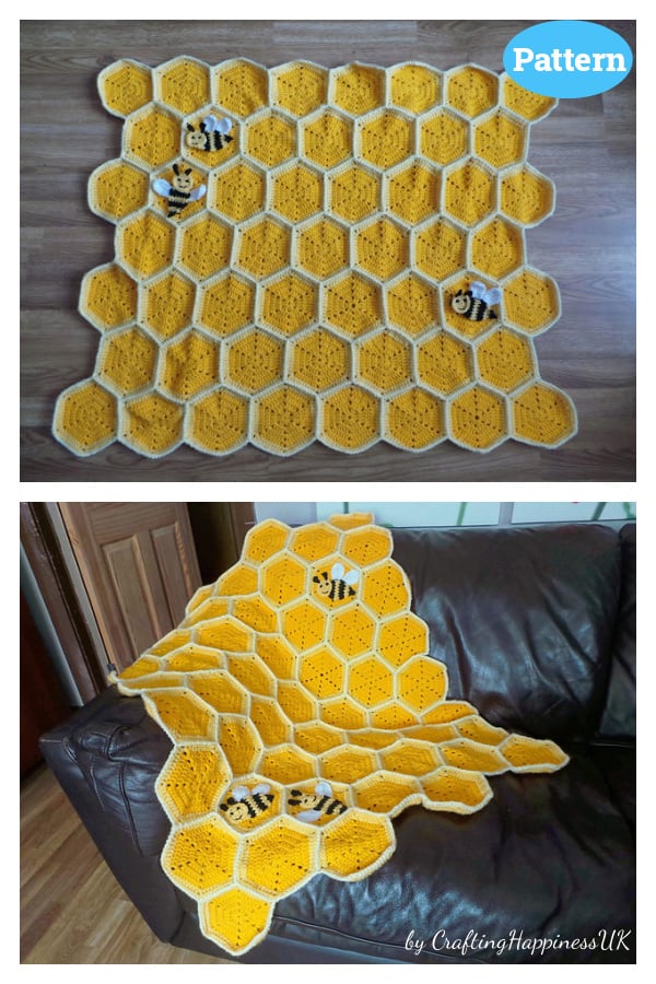 Bee Happy Honeycomb Baby Blanket Crochet Pattern