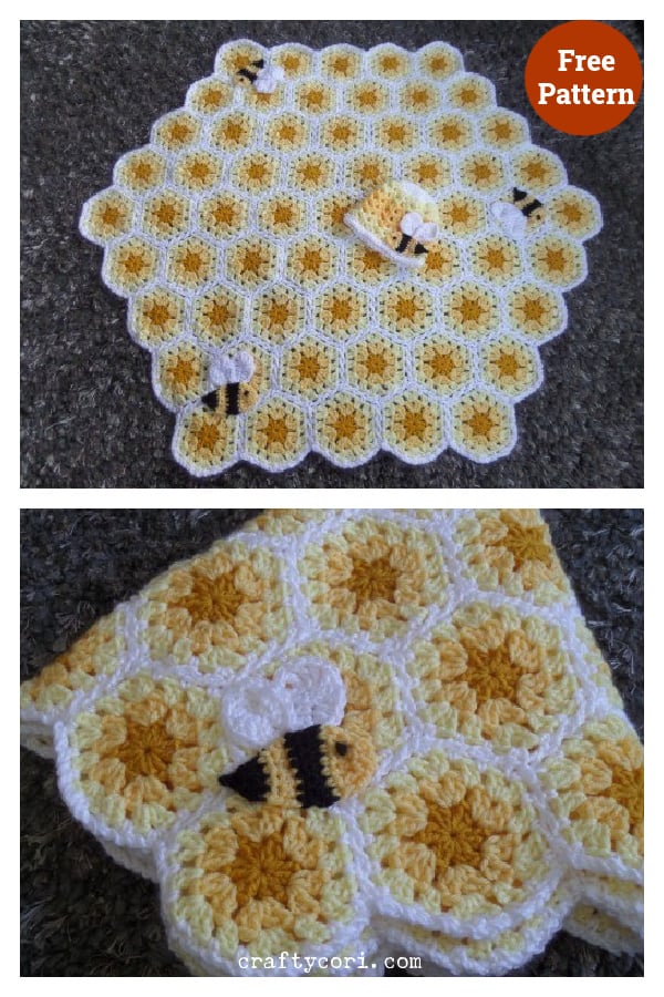 Buzzy Bee Baby Blanket and Hat Set Free Crochet Pattern