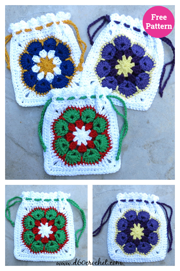 African Flower Pouch Free Crochet Pattern