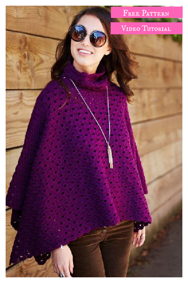 Perfectly Cowl Neck Poncho Free Crochet Pattern and Video Tutorial 