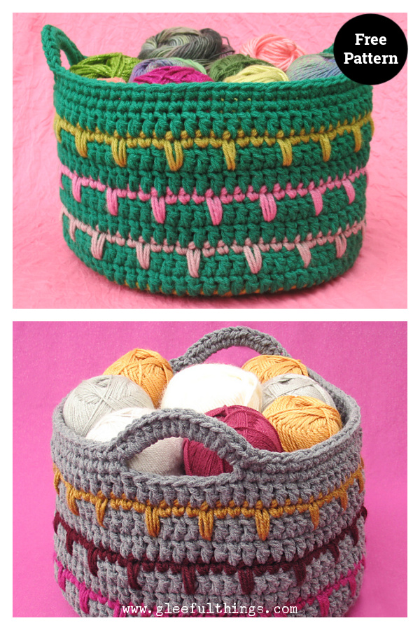 Spikes Yarn Basket Free Crochet Pattern