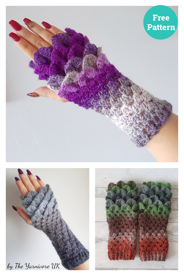 Dragon Scale Fingerless Gloves Free Crochet Pattern