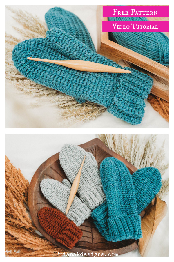 One Piece Mittens Free Crochet Pattern and Video Tutorial