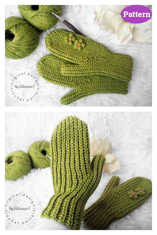 Plain Knit-look Mittens Crochet Pattern