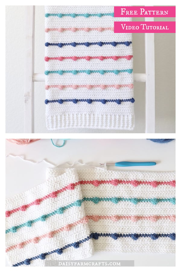 Bobble Lines Baby Blanket Free Crochet Pattern and Video Tutorial