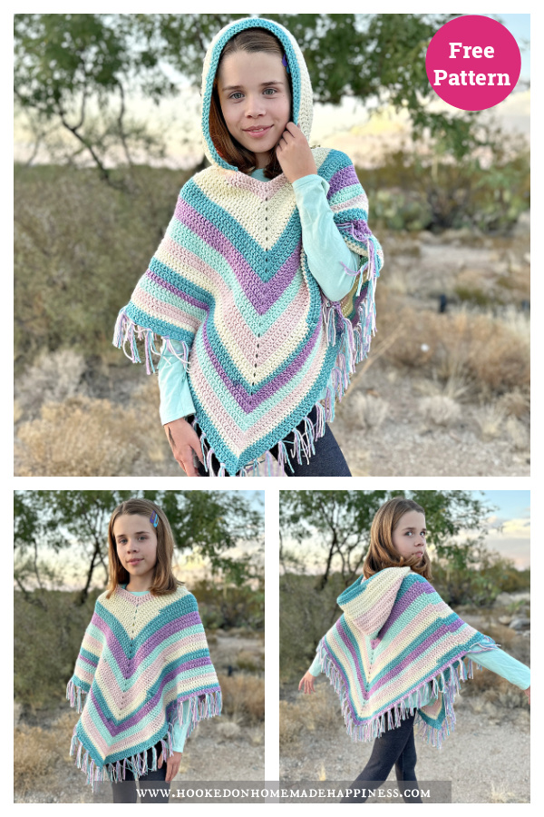 Kid's Hooded Poncho Free Crochet Pattern