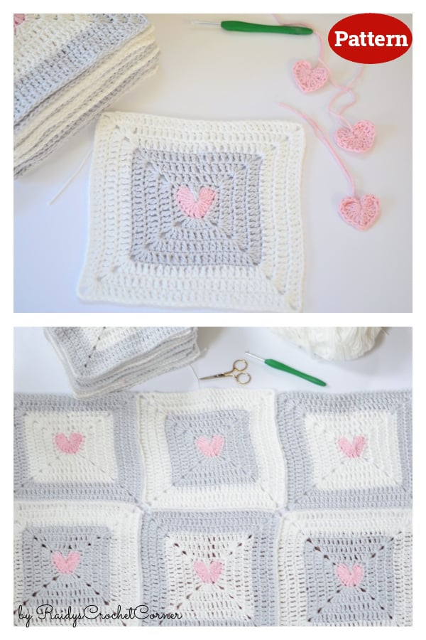 Heart Granny Square Crochet Pattern