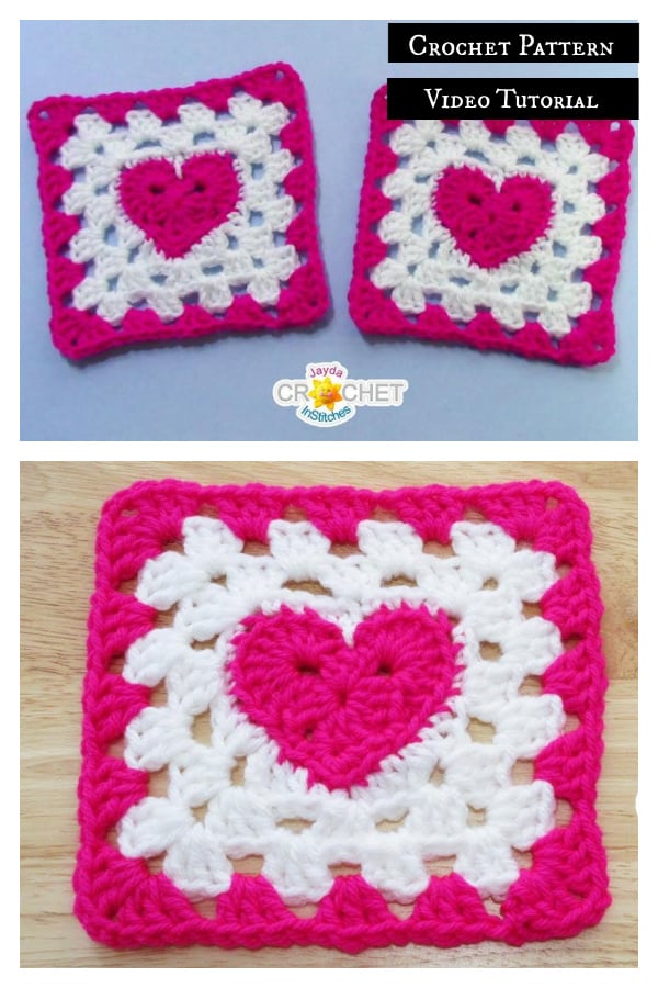 Heart at The Centre Granny Square Crochet Pattern and Video Tutorial