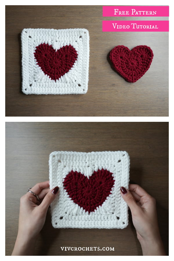 Large Heart Granny Square Free Crochet Pattern and Video Tutorial