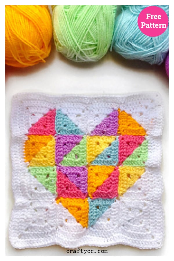 Rainbow Geometric Heart Square Free Crochet Pattern