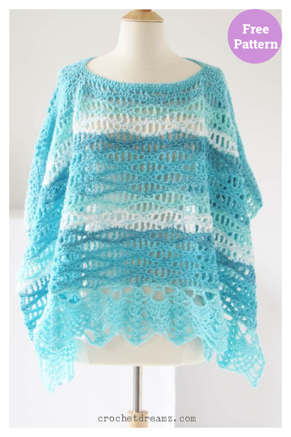 Wave Stitch Lace Poncho Free Crochet Pattern 