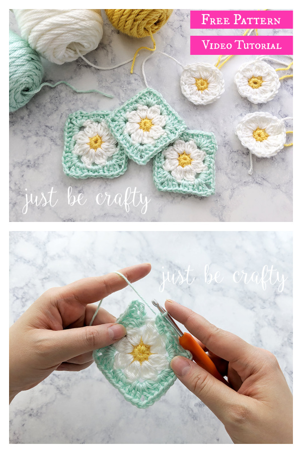 Daisy Granny Square Motif Free Crochet Pattern and Video Tutorial 