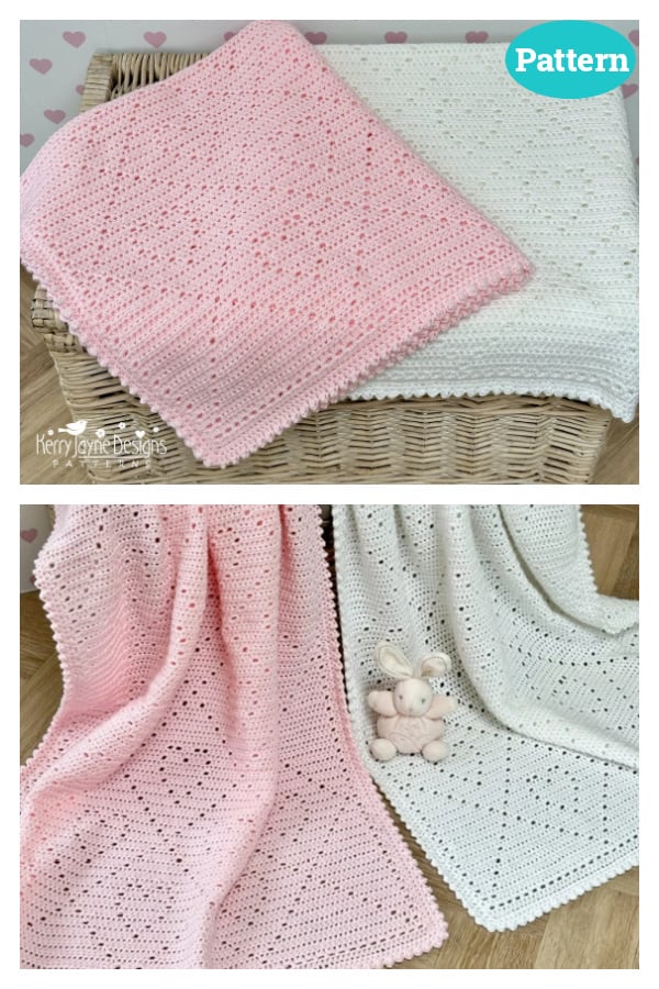 Filet Stitch Hearts Baby Blanket Crochet Pattern