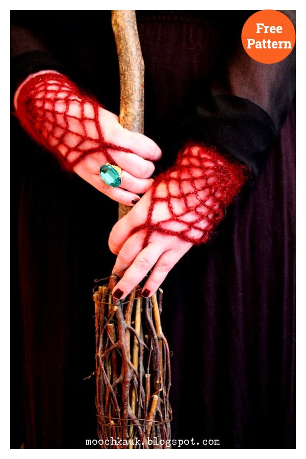 Morticia Spider Webs Gloves Free Crochet Pattern 