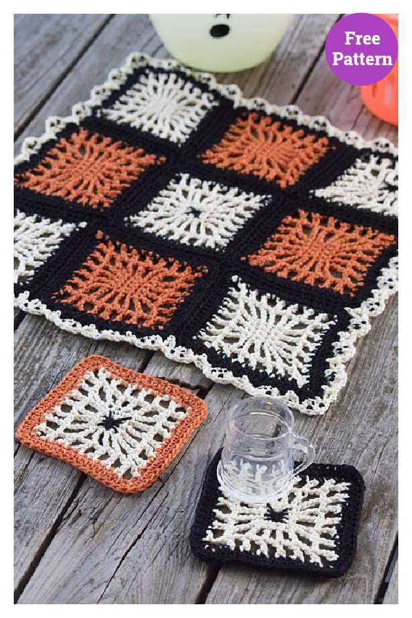 Spiderweb Coasters & Halloween Table Center Free Crochet Pattern 