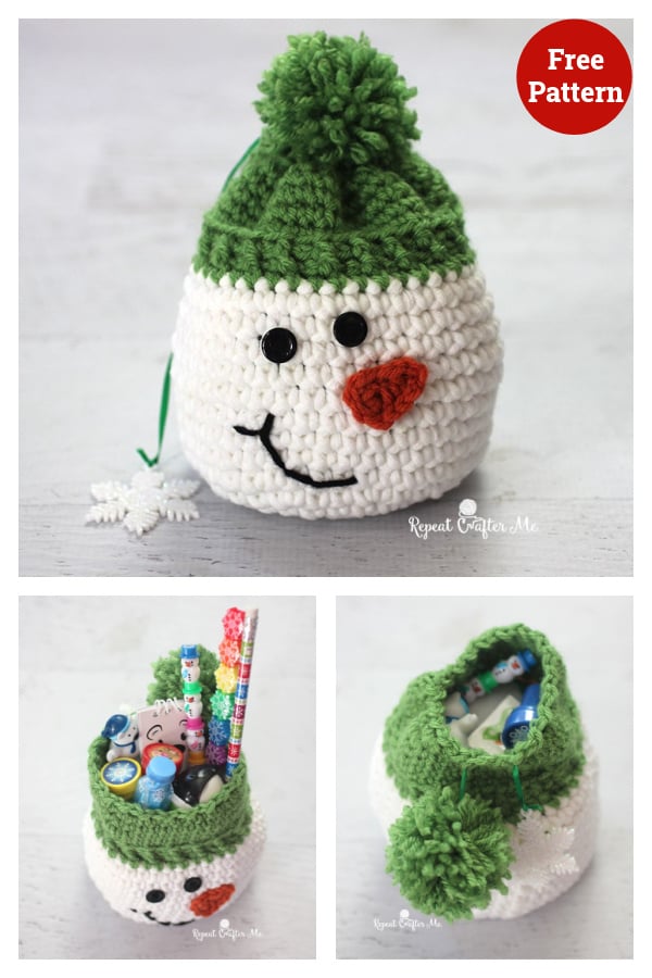 Christmas Snowman Gift Sack Free Crochet Pattern 