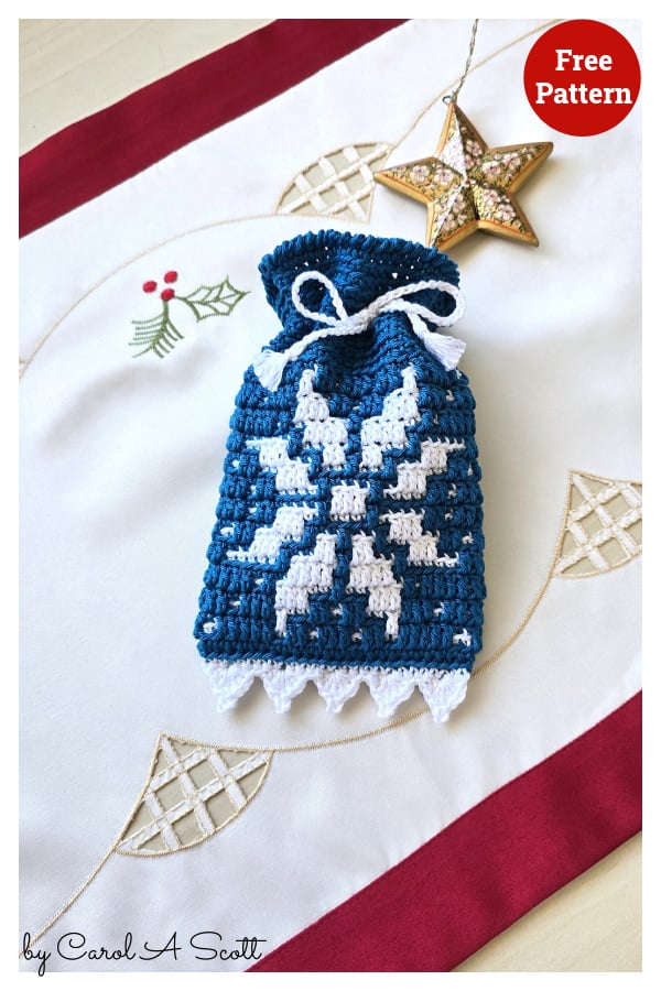 Mini Mosaic Christmas Gift Bag Free Crochet Pattern