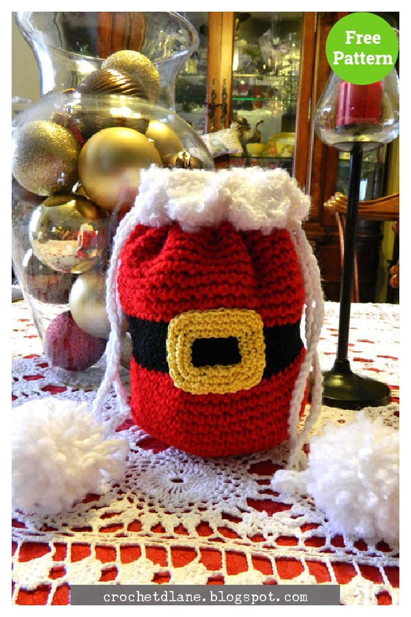 Santa Pants Drawstring Purse Free Crochet Pattern