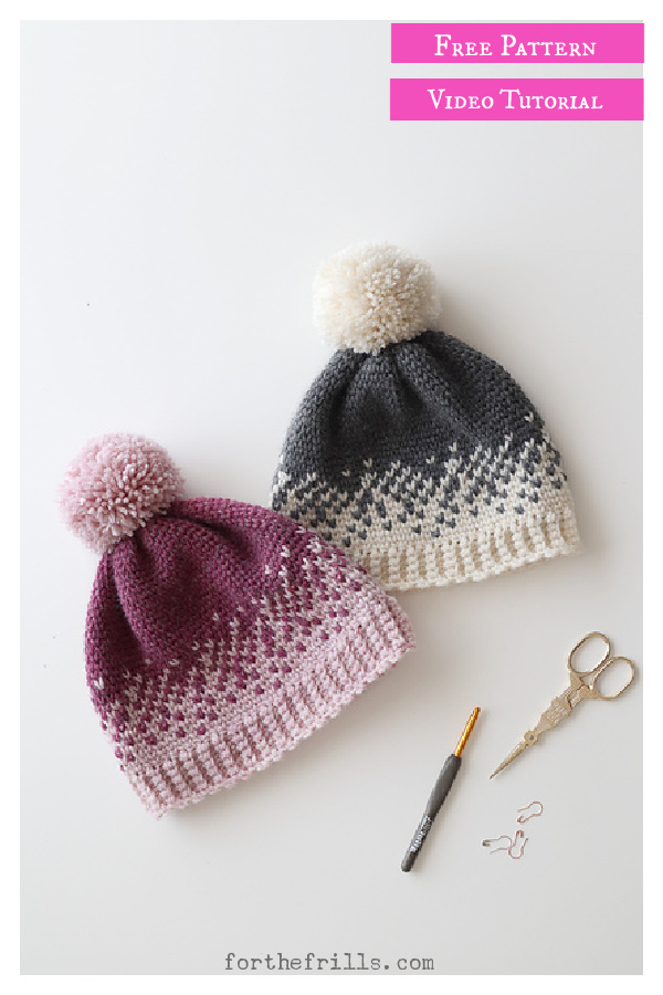 Ombre Fair Isle Beanie Free Crochet Pattern and Video Tutorial