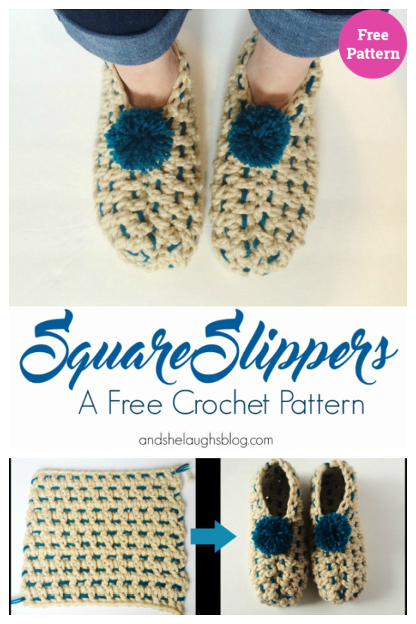 Beginner Square Slippers Free Crochet Pattern