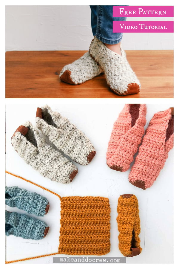 Easy Unisex Slippers Made from Rectangle Free Crochet Pattern and Video Tutorial