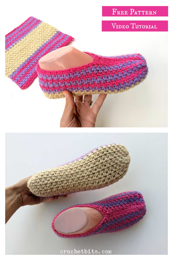 Flat Multi-Color Slipper Socks Free Crochet Pattern and Video Tutorial