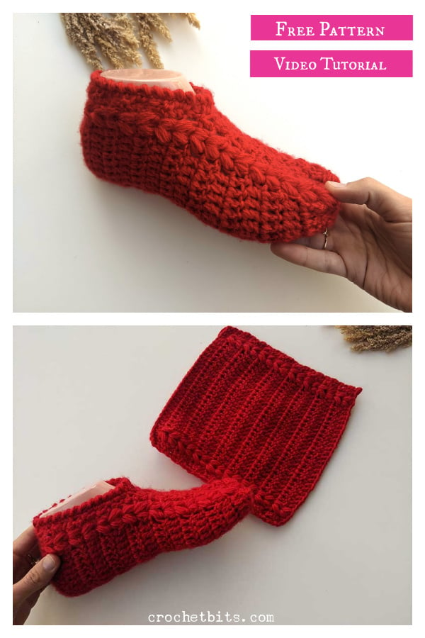 Flat Puff Stitch Socks Free Crochet Pattern and Video Tutorial