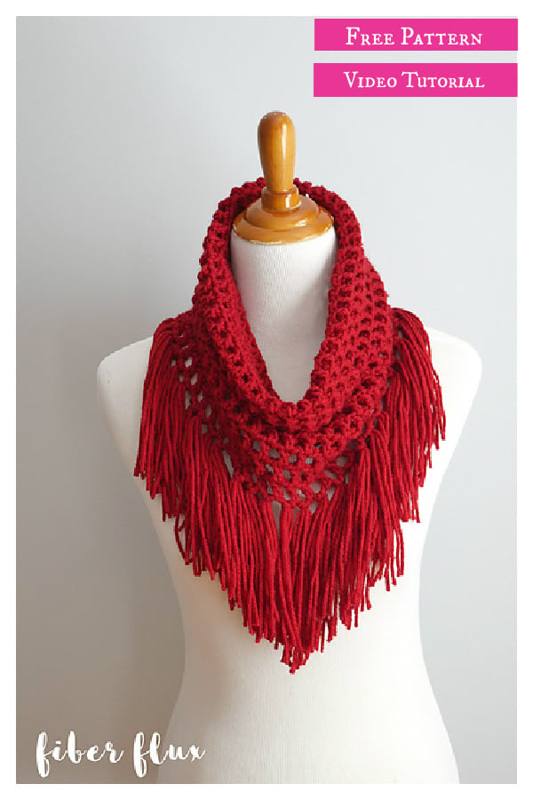 Cranberry Fringe Cowl Free Crochet Pattern and Video Tutorial