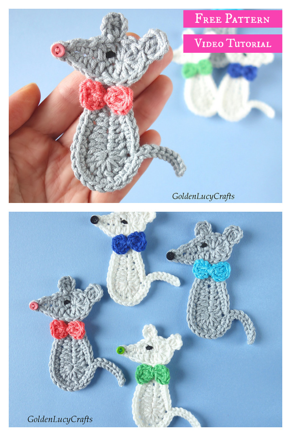 Mouse Applique Free Crochet Pattern and Video Tutorial