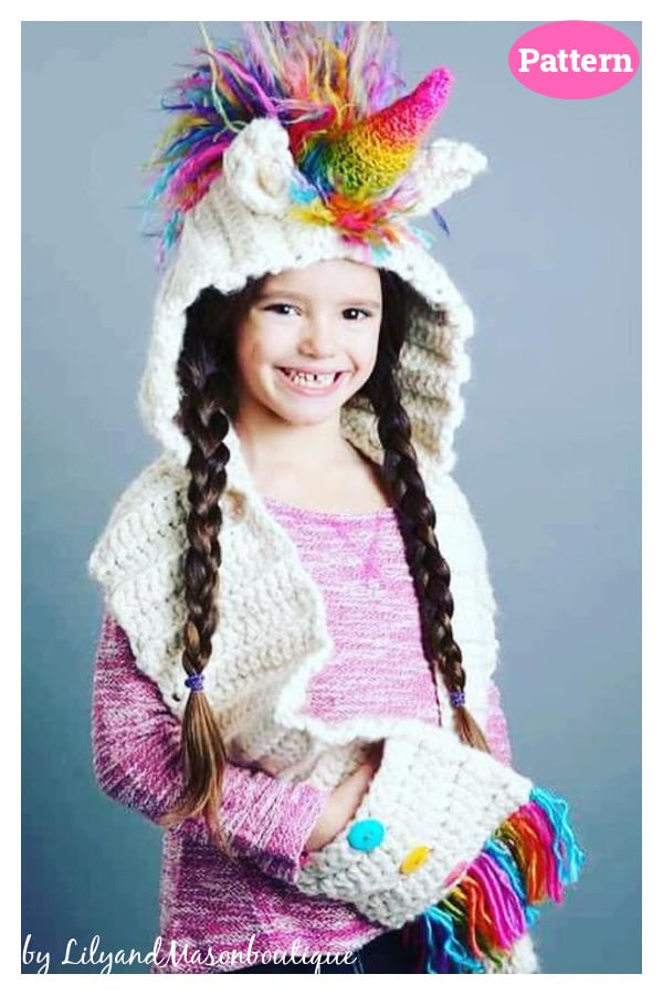 Unicorn Scoodie Hooded Scarf Crochet Pattern 