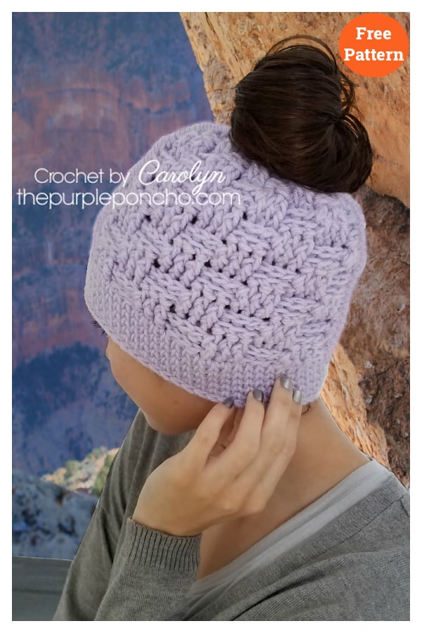 Basketweave Messy Bun Hat Free Crochet Pattern