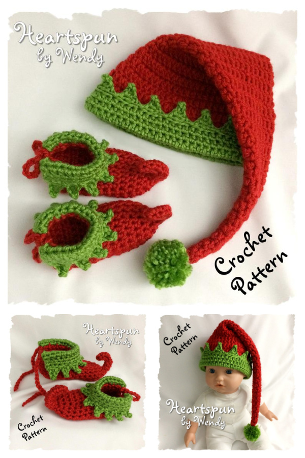Christmas Elf Baby Hat and Shoe Set Crochet Pattern