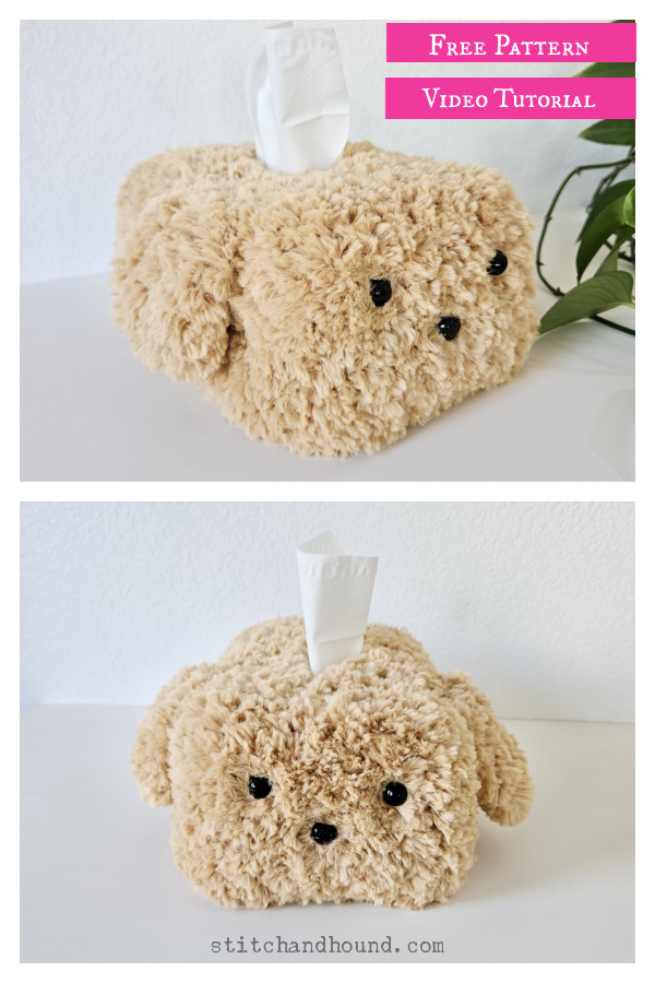 Shaggy Dog Tissue Box Cover Free Crochet Pattern and Video Tutorial