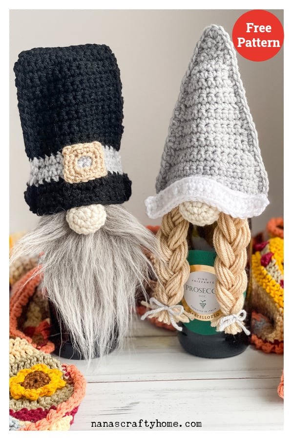 Pilgrim Gnome Bottle Topper Set Free Crochet Pattern