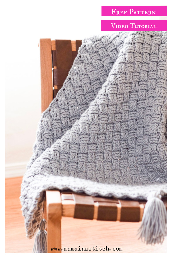 Diagonal Basket Weave Throw Blanket Free Crochet Pattern and Video Tutorial
