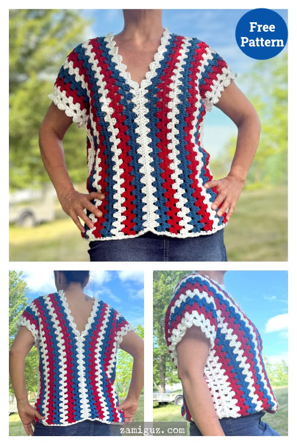 Patriotic Pullover Top Free Crochet Pattern 