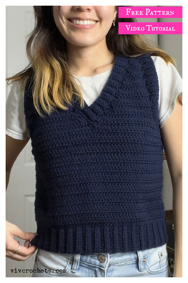 V-Neck Sweater Vest Free Crochet Pattern and Video Tutorial