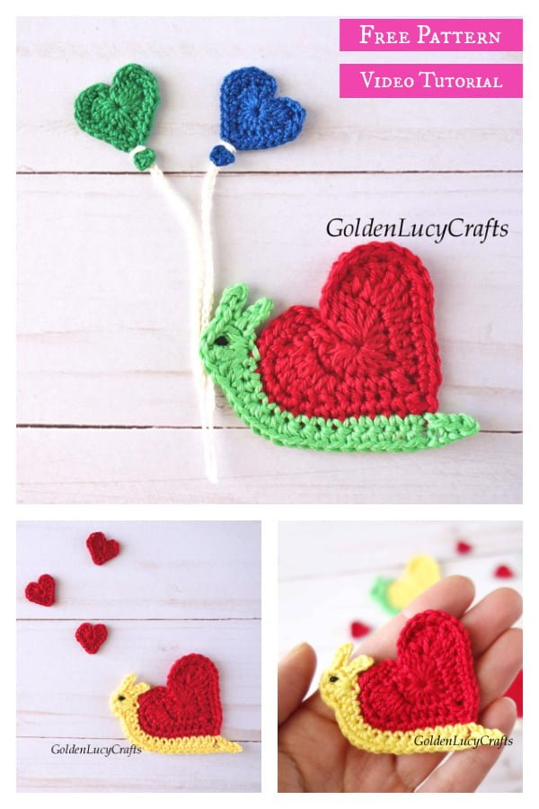 Heart Snail Applique Free Crochet Pattern and Video Tutorial