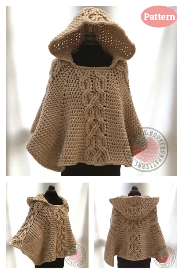 Milena Twist Cable Hooded Poncho Crochet Pattern